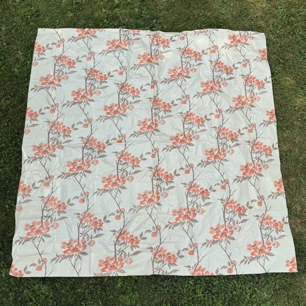 Vintage Floral Shower Curtain 69x69 White Peach Retro Peony Vinyl Plastic